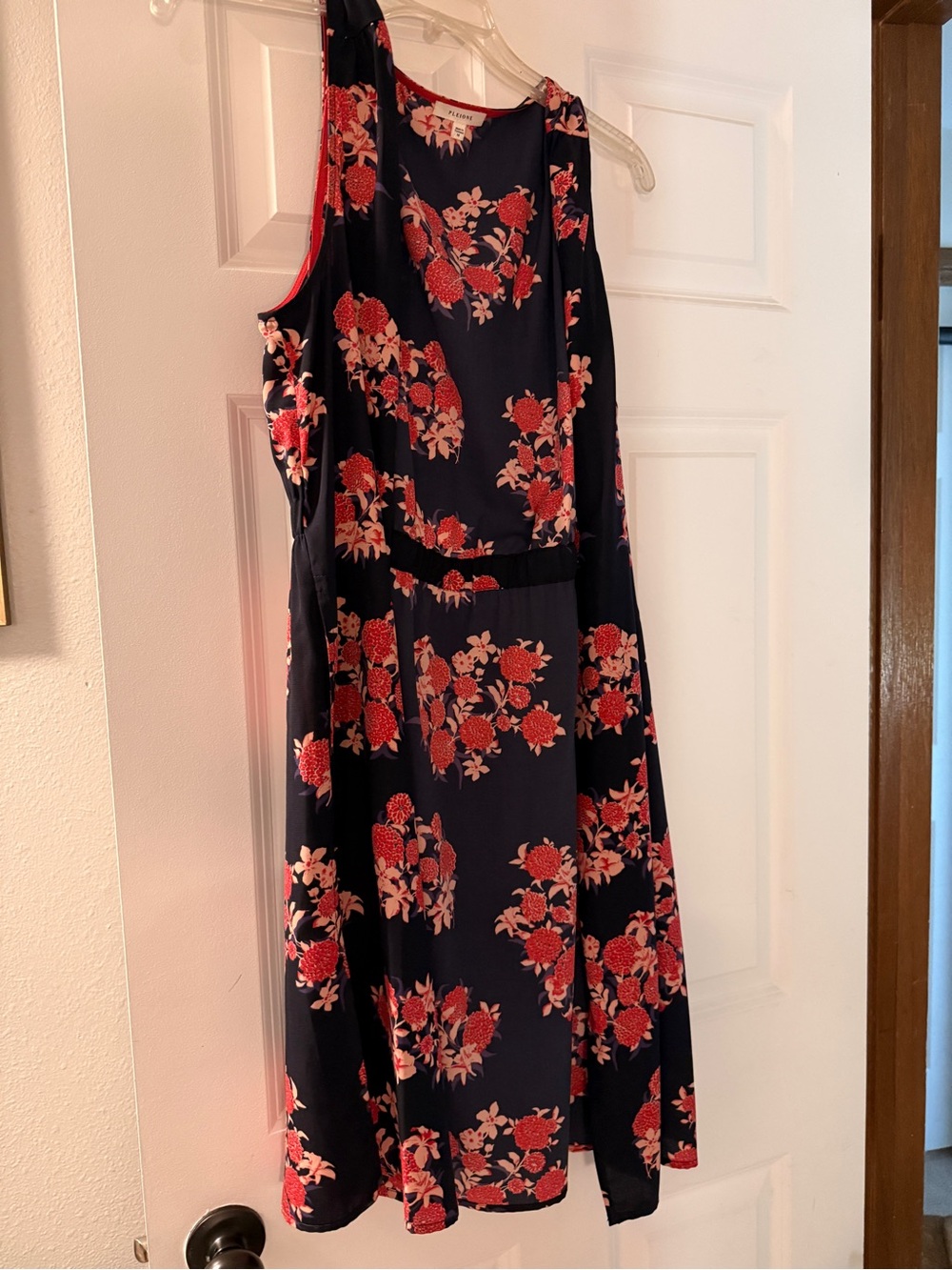 Pleione Navy Sleeveless Wrap with Red Floral Print